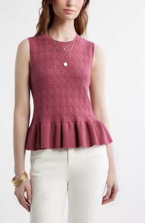 Treasure & Bond Pointelle Peplum Sleeveless Sweater in Burgundy Maroon at Nordstrom, Size Xx-Small