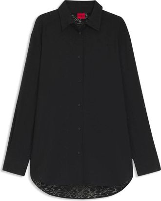 HUGO BOSS Blouse met Burnout-Effect Patroon - Dames - Overhemden - Zwart - XS - Overhemden