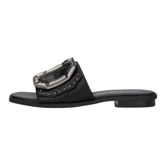 Noa Harmon Schoenen, Dames, Zwart, 38 EU, Leer, Zwarte Slippers met Studs