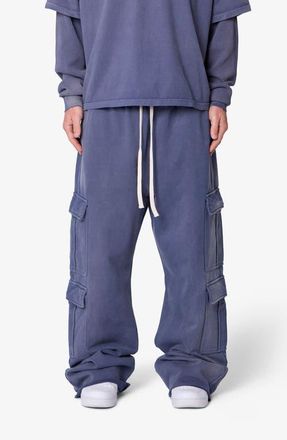 mnml Ultra Baggy Cotton Flece Cargo Sweatpants in Washed Navy at Nordstrom, Size X-Large