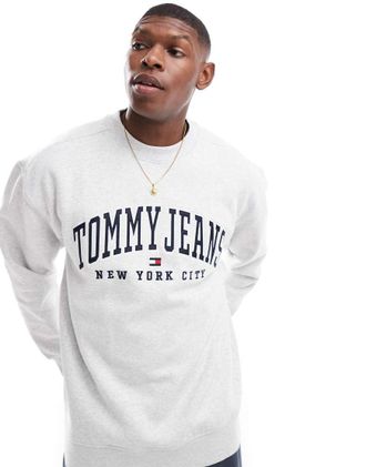 Tommy Jeans Felpa grigio chiaro con logo stile college