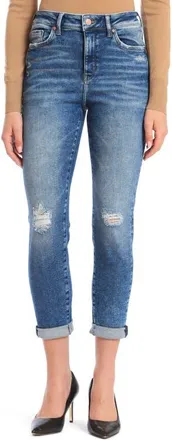 Mavi Cindy Ripped High Waist Crop Mom Jeans in Mid Ripped La Vintage at Nordstrom, Size 29 X 29