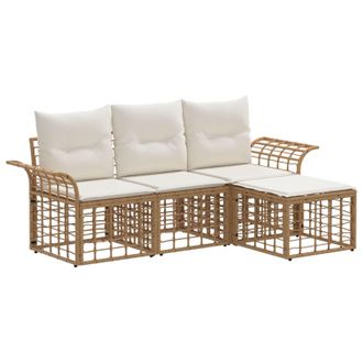 vidaXL Conjunto De Sof&aacute;s De Exterior 4 Pcs Natural Y Crema Poli&eacute;ster Vidaxl