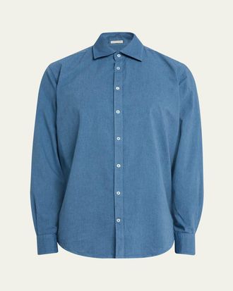 Massimo Alba Mens Genova Chambray Watercolor Shirt