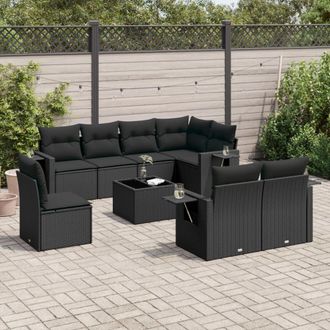 vidaXL Set De Sof&aacute;s De Jard&iacute;n 8 Piezas Y Cojines Rat&aacute;n Sint&eacute;tico Negro Vidaxl