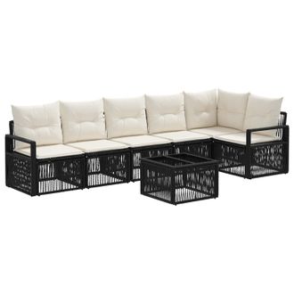 vidaXL Conjunto De Sof&aacute;s De Jard&iacute;n 7 Uds. Negro Rat&aacute;n Sint&eacute;tico Vidaxl