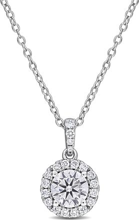 Mimi & Max Created Forever Lab-Grown Diamond Halo Necklace Sterling Silver 7/8 - 1 1/4ct TDW