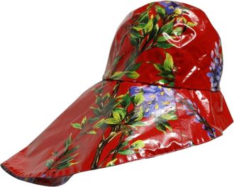 Dolce & Gabbana HAT10004 Glossy Floral Cotton Bucket Hat - Red