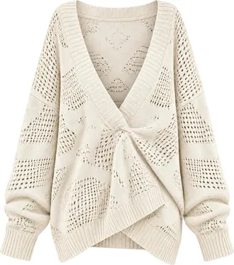 Akep Pullover in Cotone e Cashmere Scollo a V - - Knitwear - Donna - Beige - S