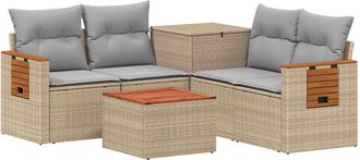 vidaXL Juego De Sof&aacute; 6 Uds. Beige Y Gris Claro Rat&aacute;n Sint&eacute;tico Y Acero Vidaxl