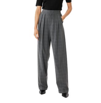 Sophie Rue Double Pleat Trouser In Grey Plaid