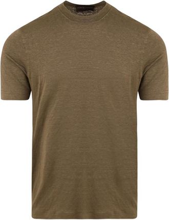 FILIPPO DE LAURENTIIS T-shirt met korte mouwen en ronde hals - Heren - T-shirts - Groen - L - Linnen - Tops