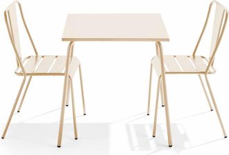 Oviala Mesa de jard&iacute;n cuadrada y 2 sillas de bistr&oacute; marfil