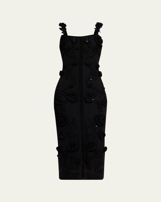 Carolina Herrera Sleeveless Floral Crochet Knit Midi Dress