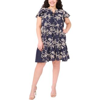CeCe by Cynthia Steffe Embroidered Flutter Sleeve Dress in Night Shade at Nordstrom, Size 2 X