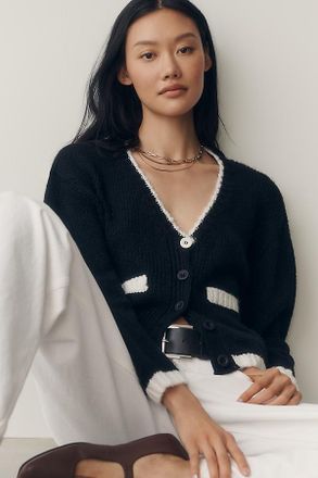 Maeve Tipped Crew-Neck Cardigan Sweater