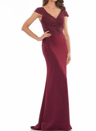 Colors Dress Fit And Flare Faille Gown In Wine