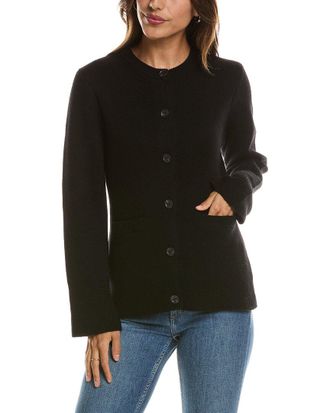 Fort&eacute; Cashmere Double Knit Button Crew Wool & Cashmere-Blend Cardigan