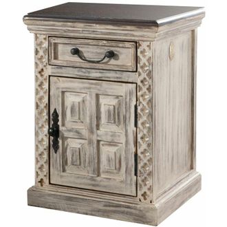 Massivmoebel24 comodino in legno di mango / acacia 45x40x60 bianco cerato CASTLE-ANTIK 259