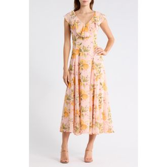 Wayf Godet Midi Dress in Blush Citrus at Nordstrom Rack, Size X-Large