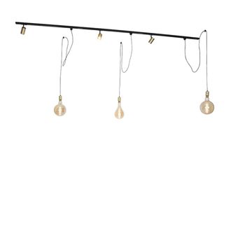 QAZQA Sistema de carril monof&aacute;sico con 3 foco y 3 l&aacute;mparas colgante dorado