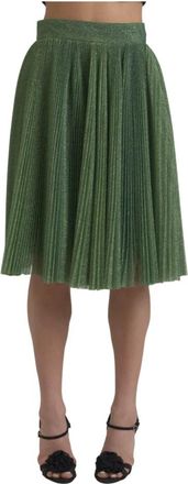 Dolce & Gabbana Metallic Groene Hoge Taille A-lijn Plooirok - Dames - Midirokken - Groen - M - Katoen - Rokken
