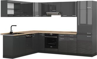 Vicco Cocina esquinera R-Line, Antracita brillo intenso/antracita, 227 x 287 cm sin encimera, Vicco