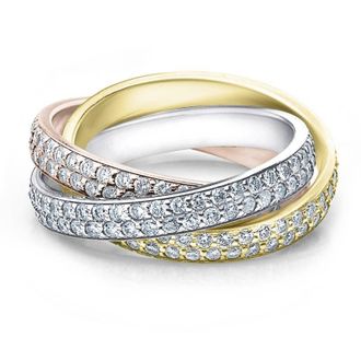 Pompeii3 14k Tri Gold 2 5/8ct Rolling Ring Diamond Eternity Wedding Band Lab Grown Size Selectable