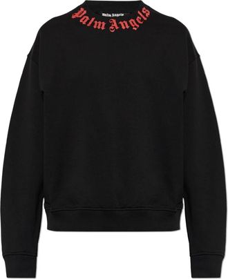 Palm Angels Neck Logo Sweatshirt - Heren - Sweatshirts - Zwart - XL - Katoen - Hoodies & sweatvesten