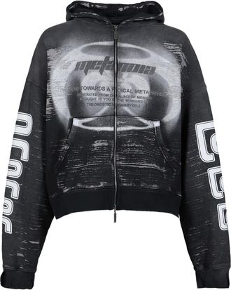 RRR123 Felpa con zip, cappuccio e grafica - Nero