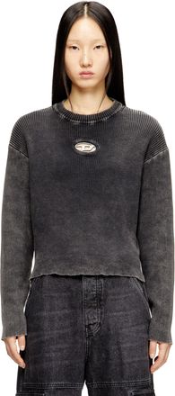 Diesel Cut-out ribbed jumper with Oval D plaque - Knitwear - Woman - Grey