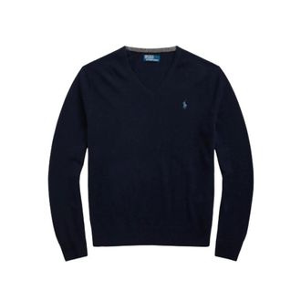 Polo Ralph Lauren V-neck Knitwear, male, Blue, M, Soft Wool V-Neck Jumper