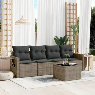 vidaXL Juego De Sof&aacute;s Jard&iacute;n Con Cojines 5 Pzas Rat&aacute;n Sint&eacute;tico Gris Vidaxl