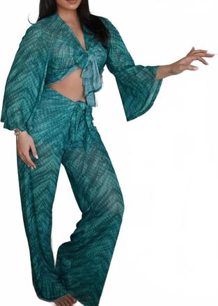 Elan Emerald Serpent Sheer Beach Pants In Aqua Havana Print