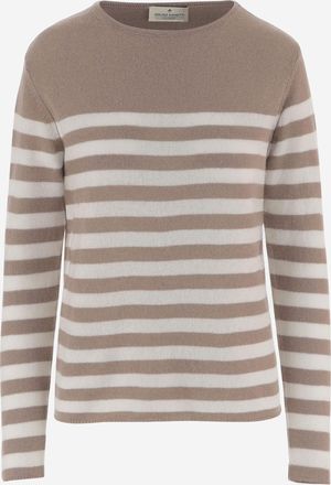Bruno Manetti Womens Cashmere Sweater With Striped Pattern Beige