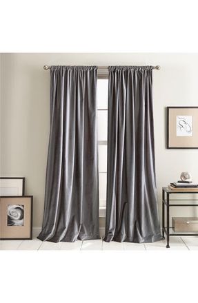 DKNY Modern Knotted Velvet Set of 2 Window Panels in Charcoal at Nordstrom, Size 50X108
