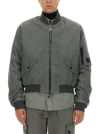 Dolce & Gabbana Grey Solid Mock Collar Jacket