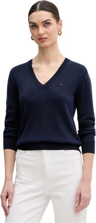 Lacoste Jersey de punto sin costuras con cuello en V - Knitwear - Mujer - Azul - S
