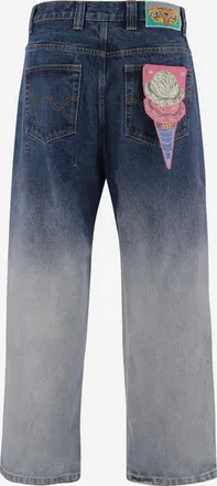 Icecream Mens Jeans With Ombr&eacute; Wash And Graphic Print Denim Cotton