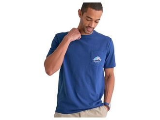 Vineyard Vines Flag Red Fish Short Sleeve Pocket T-Shirts Mens T Shirt Moonshine : 2XL, Cotton