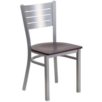 Flash Furniture Silver Slat Back Metal Restaurant Chair - Mahogany Wood Seat