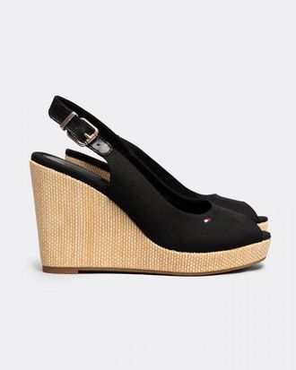 Tommy Hilfiger Iconic Elena Sling Back Dames Zwarte Wedge Sandalen