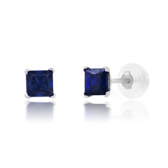 MAX + STONE 14k White Gold Square Princess Cut 4mm Gemstone Stud Earrings