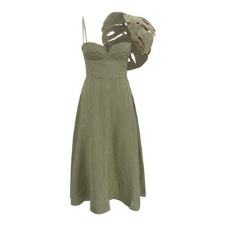 Farm Rio FARM Rio, Party Dresses, female, Green, Size: XS Striped Midi Dress With Corset Bodice