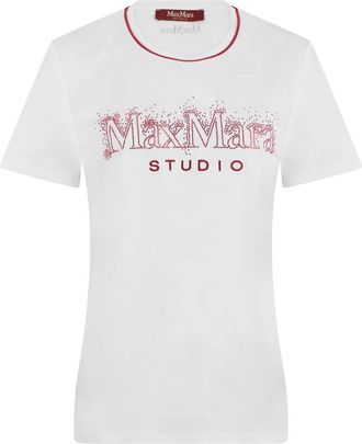 Max Mara Cotton T-Shirt met Logo - Dames - T-shirts - Wit - M - Katoen - Tops