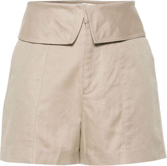 Frame Denim Beige Foldover Waistband Minishorts - Womens - Linen/Flax/Cotton