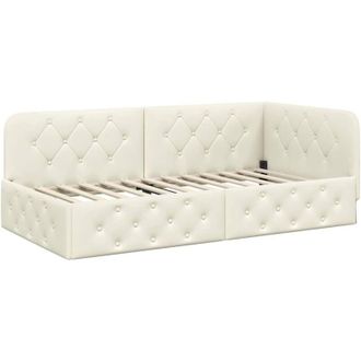 vidaXL vidaXL Cornice del letto ad angolo Crema 90 x 200 cm Velluto