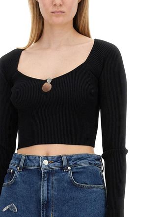 Moschino Ribbed Viscose Crop Top - Black