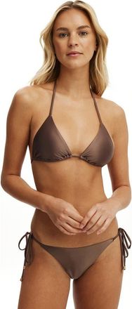 Cotton On Womens String Triangle Bikini Top in Deep Taupe Gloss at Nordstrom, Size X-Small