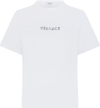 Versace Wit Logo Katoenen T-shirt - Dames - T-shirts - Wit - S - Katoen - Tops